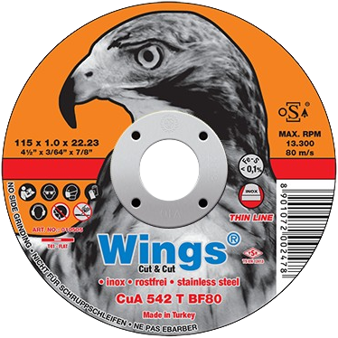 Круг отрезной D125х1,0 мм, прямой, нерж. сталь, WINGS