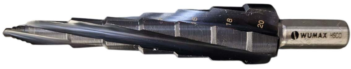 Ступенчатое спиральное сверло WUMAX MULTISTEP Х4, HSCO (5% Co), AlTIN, 7 ступеней, 8-20 мм, чётн.