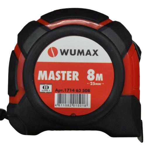 Рулетка измерительная, 8м*25мм, 2 класс, MASTER, WUMAX