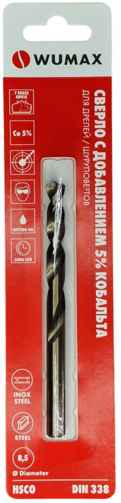 Сверло по металлу WUMAX HSCO (5% Co) 4,0 мм, DIN338, блистер