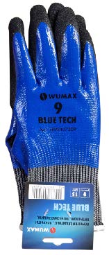 Перчатки защитные от минимальных рисков, покрыты нитрилом, латексная защита, Blue Tech, р. 10, WUMAX