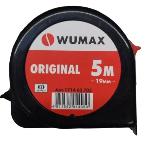 Рулетка измерительная, 5м*19мм, 2 класс, ORIGINAL, WUMAX
