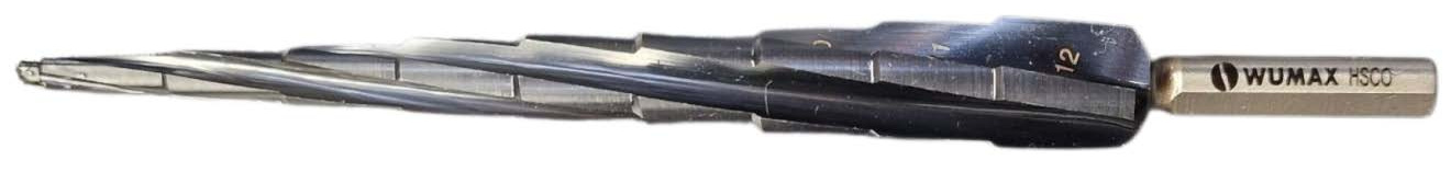 Ступенчатое спиральное сверло WUMAX MULTISTEP Х4, HSCO (5% Co), AlTIN, 9 ступеней, 4-12 мм