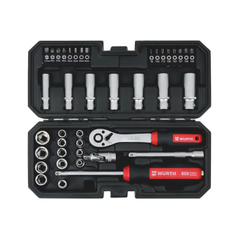 Набор головок + трещотка 1/4, Red Stripe, 40 шт., WURTH