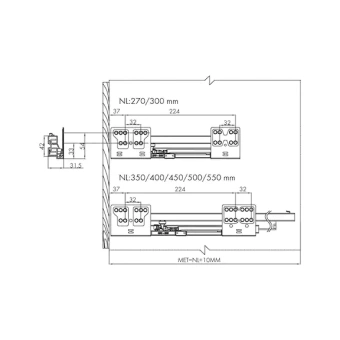 Система выдвижения ящиков SLIDEBOX, серый, 500 мм