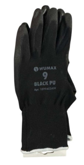 Перчатки защитные от минимальных рисков, покрыты полиуретаном, Black PU, р. 10, WUMAX