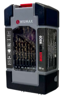 Набор сверел по металлу HSCO (5% Co) DIN338 MULTISTEP, 25 шт. 1-13 мм./0,5, WUMAX